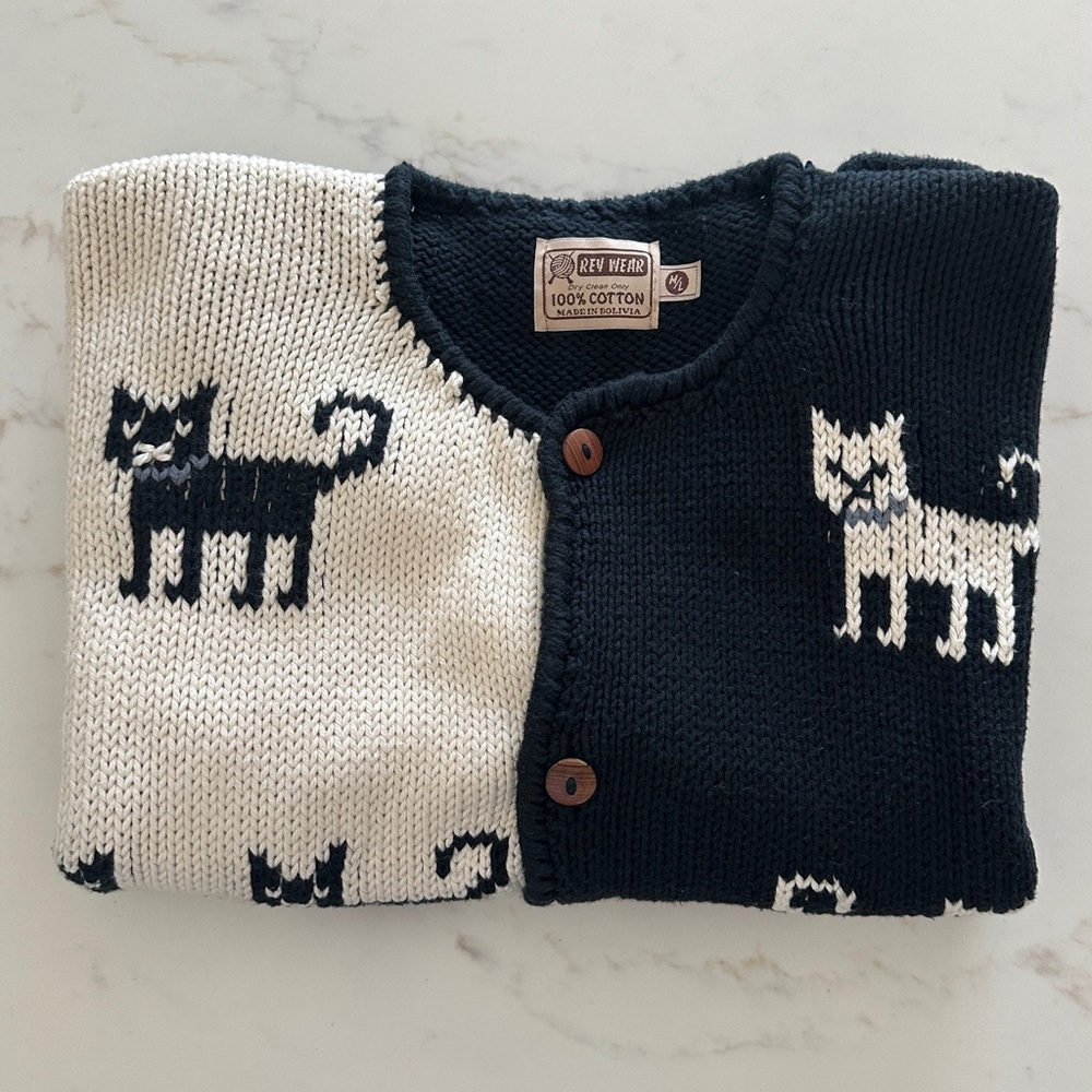 Vintage Navy and Cream Cat Pattern Oversized Sweater